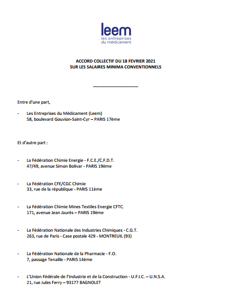 Salaires Minima Conventionnels De L Industrie Pharmaceutique Leem